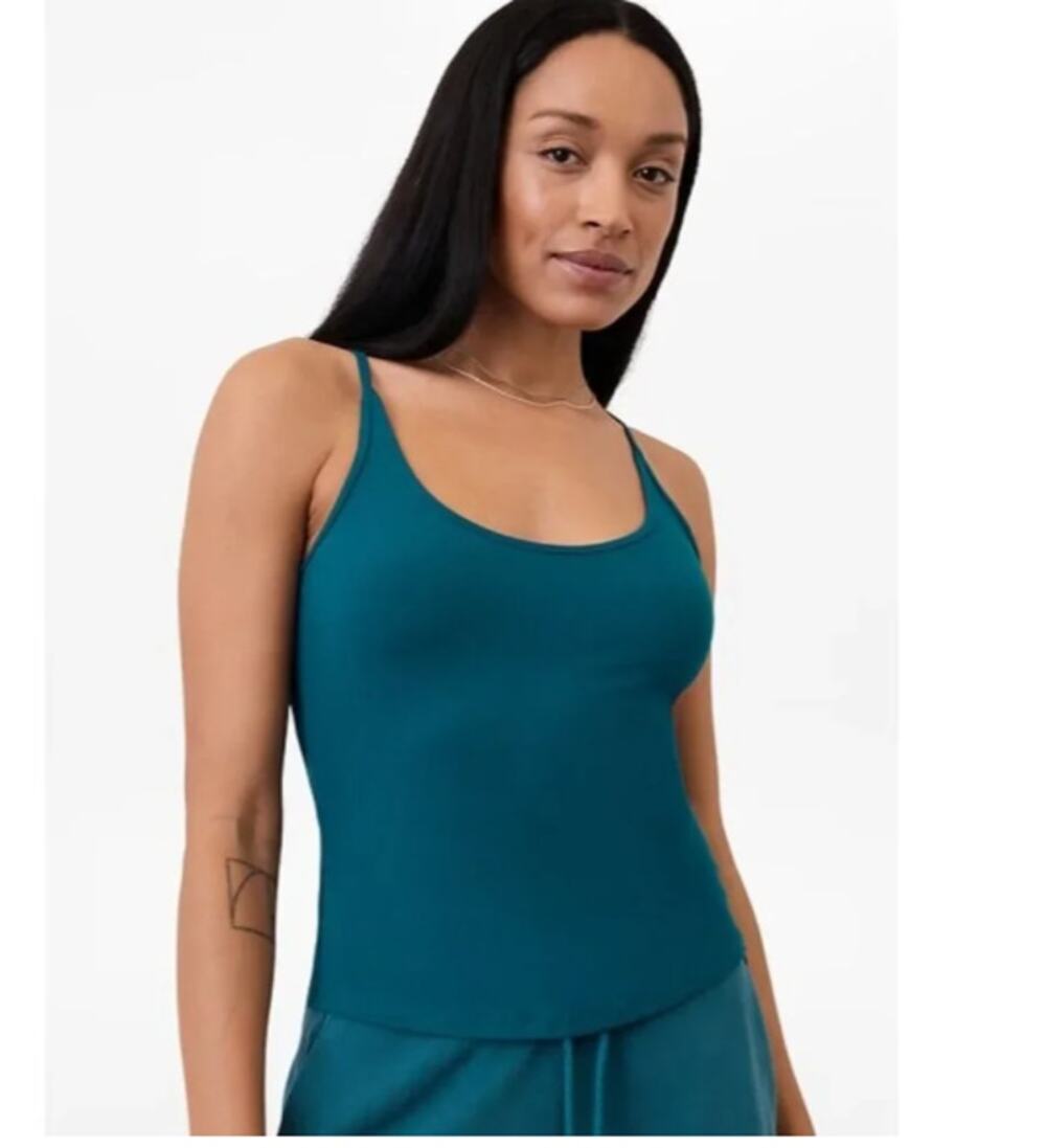 Athleta Signature Rib Thin Strap Tank Womens Medium Coastal Teal Sporty Hiking